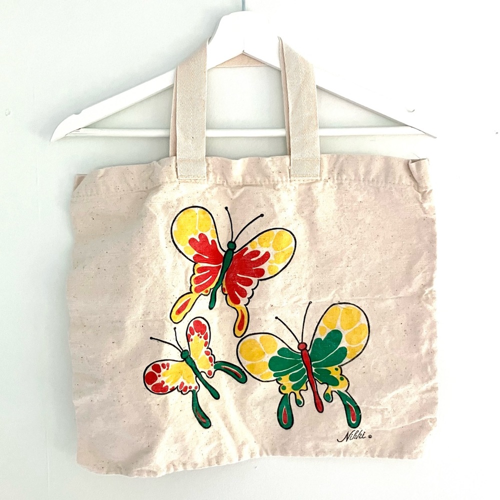Vintage 70’s mod butterfly canvas silk screened Nikki tote bag